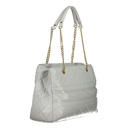 Mario Valentino Gray Polyethylene Handbag with chain handles and compartments, elegant design ideal for versatile fashion.