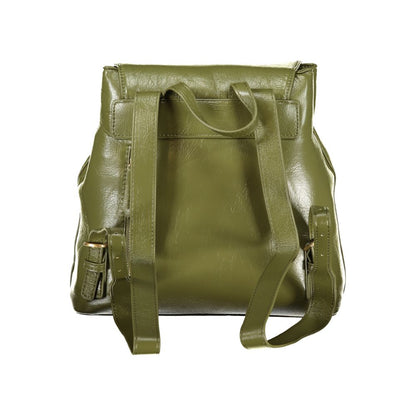Mario Valentino Green Polyethylene Backpack with handle, adjustable straps, back pocket, compartments, and logo detailing