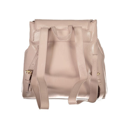 Mario Valentino Pink Polyethylene Backpack showing back external pocket and adjustable straps.