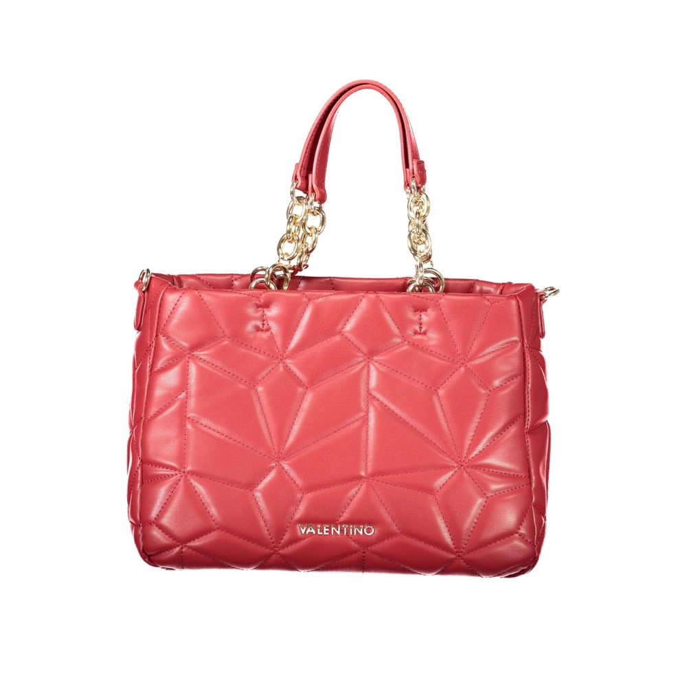 Mario Valentino Red Polyethylene Women Handbag with dual-chain shoulder handles and adjustable strap on white background.