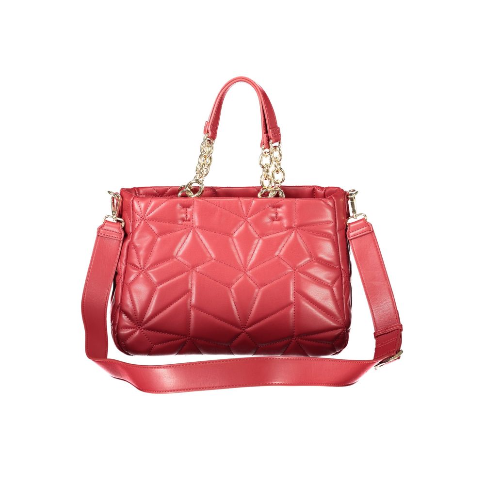 Mario Valentino Red Polyethylene Women Handbag with dual-chain handles and adjustable strap, perfect for chic fashion enthusiasts.