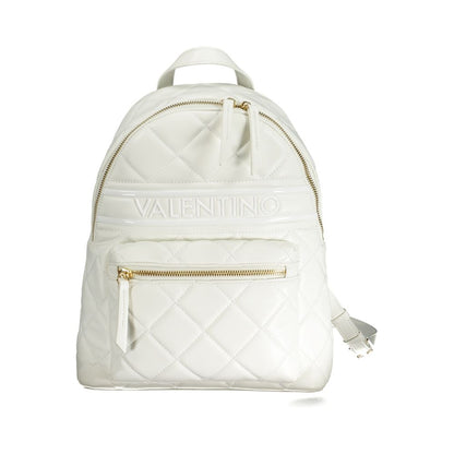 Mario Valentino White Polyethylene Backpack with adjustable straps, zip closure, and logo detailing.