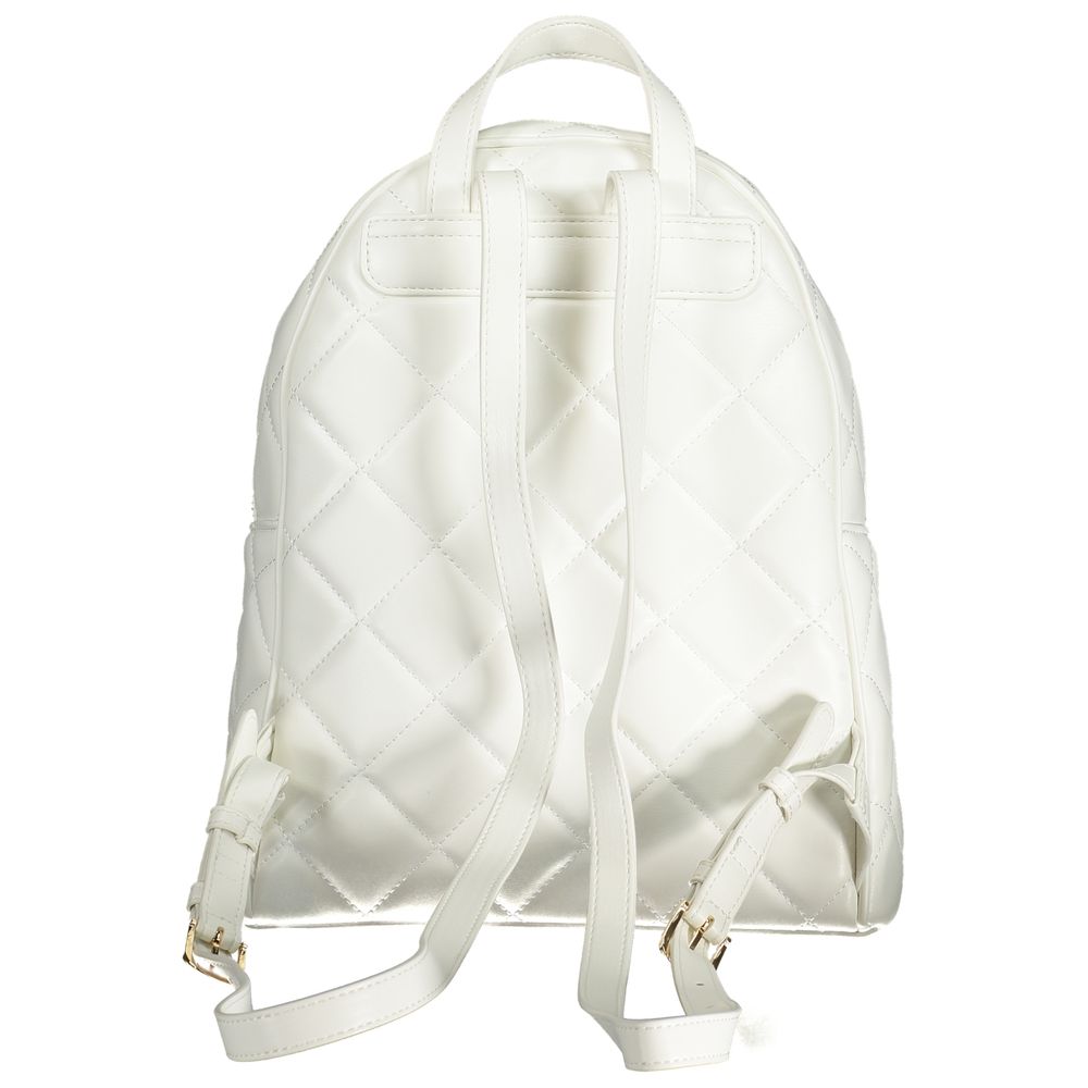 Back view of Mario Valentino White Polyethylene Backpack with adjustable straps, 1 handle, and quilted design.