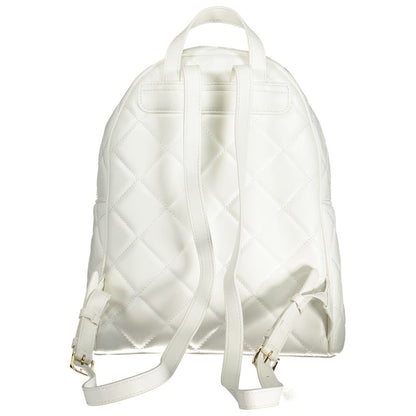 Back view of Mario Valentino White Polyethylene Backpack with adjustable straps, 1 handle, and quilted design.