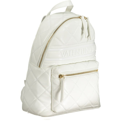 Mario Valentino White Polyethylene Backpack with adjustable straps, external and internal pockets, zip closure, and logo detailing.