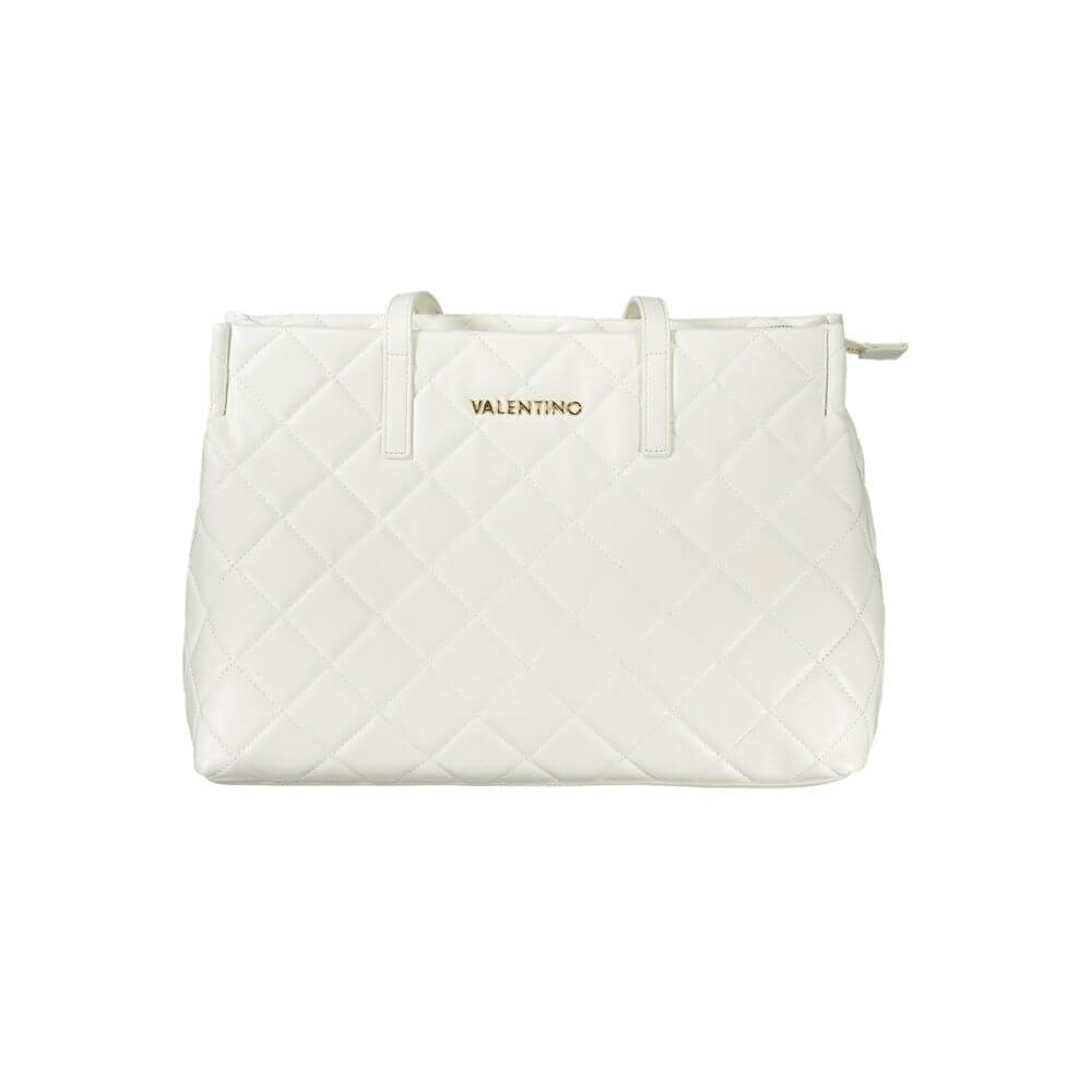 Mario Valentino White Polyethylene Handbag, 2-handle shoulder bag with laptop compartment, central pocket, and zip closure.