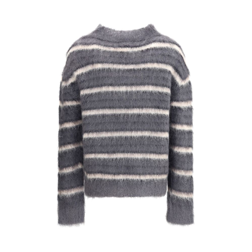 Marni Gray Mohair Sweatshirt with ribbed crew neck and vibrant stripe pattern, perfect for casual refined look, AW25 collection.