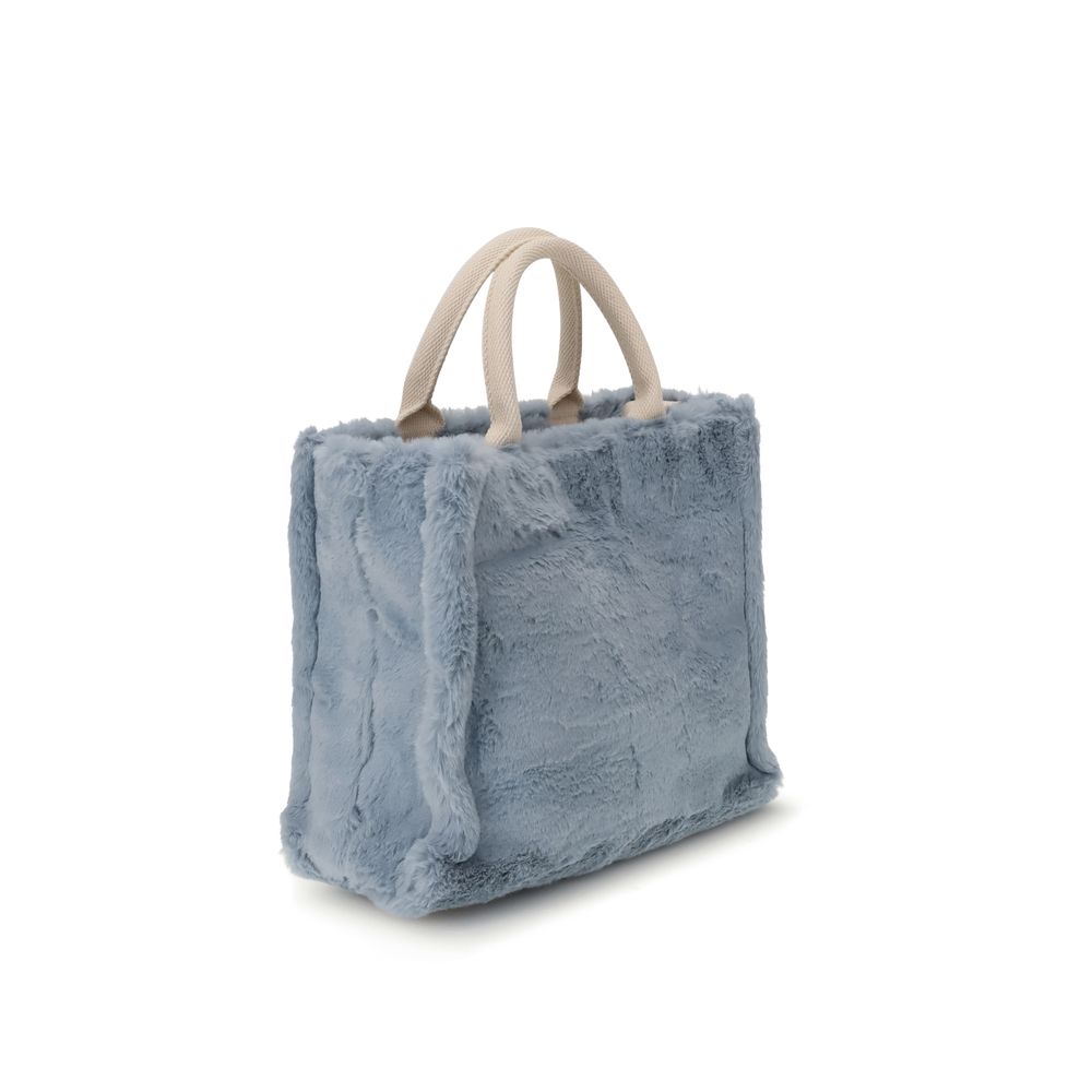Alt Tag: Marni Light Blue Polyester Handbag with fur lining and fabric handles.