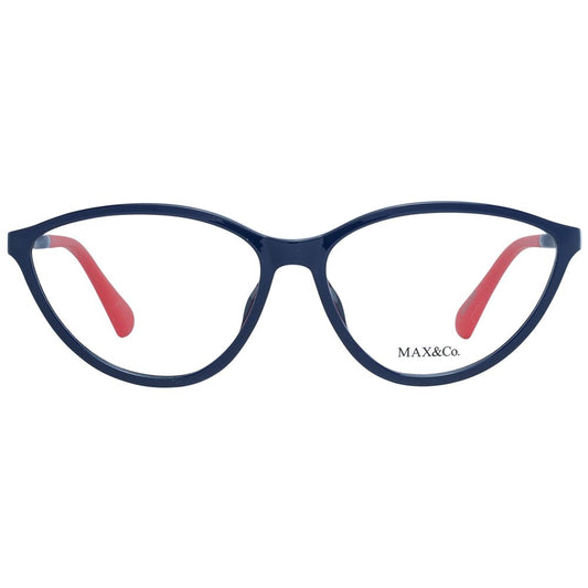 Max & Co Blue Women Glasses Frame in cat eye style with full-rim plastic frame and demo lenses, size 55-14-140, blue color.