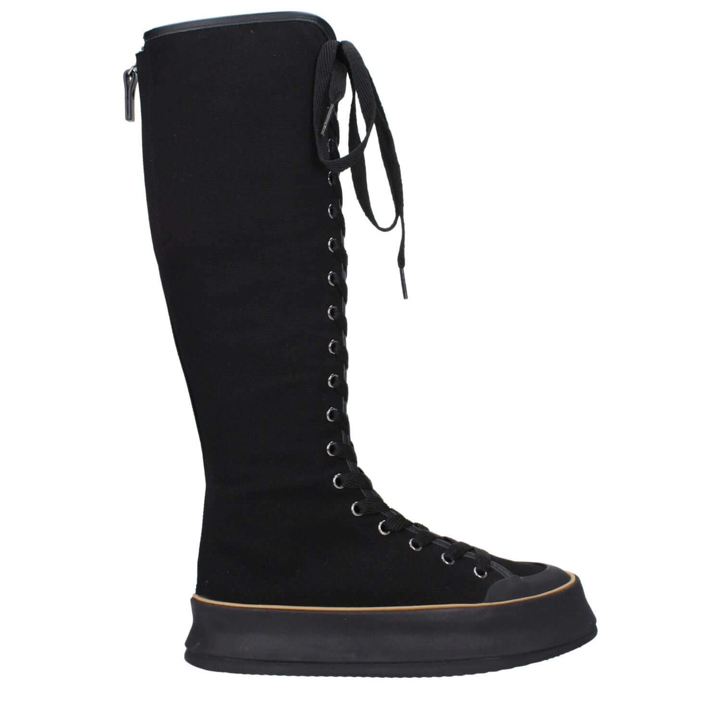 Max Mara Black Fabric Lace-Up Boots with vintage effect, casual style, round toe, and wedge heel, featuring a rubber sole.