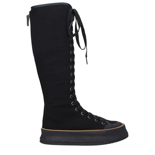 Max Mara Black Fabric Lace-Up Boots with vintage effect, casual style, rubber sole, round toe, and wedge heel.