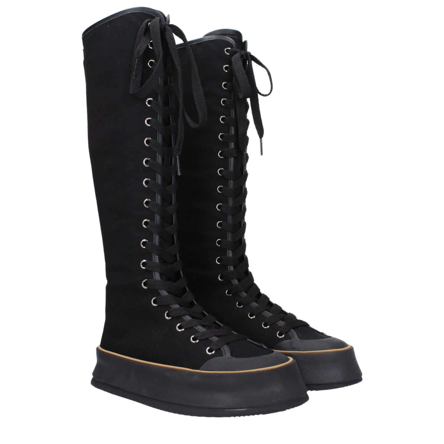 Max Mara Black Fabric Lace-Up Boots with vintage effect, casual style, lace-up closure, round toe, rubber sole, and wedge heel.