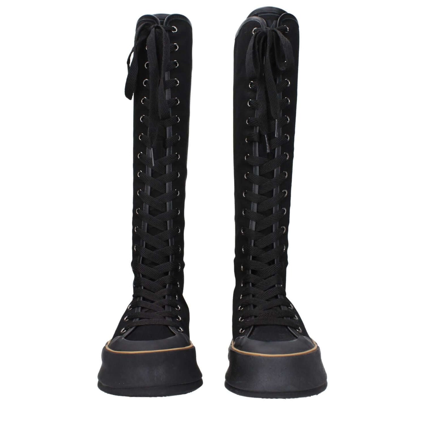Max Mara Black Fabric Lace-Up Boots with vintage effect, casual style, rubber sole, and wedge heel, round toe design.