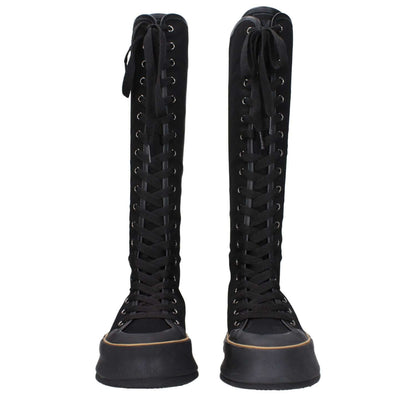 Max Mara Black Fabric Lace-Up Boots with vintage effect, casual style, rubber sole, and wedge heel, round toe design.