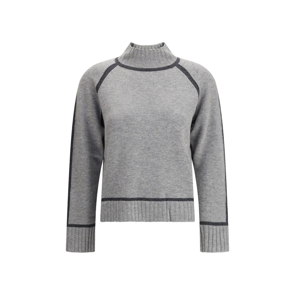 Max Mara Gray Wool Sweatshirt with turtleneck and raglan sleeves, featuring ribbed edges for a refined look. Ideal for AW25 season.