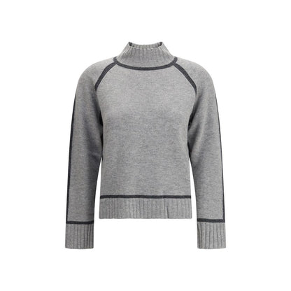Max Mara Gray Wool Sweatshirt with turtleneck and raglan sleeves, featuring ribbed edges for a refined look. Ideal for AW25 season.