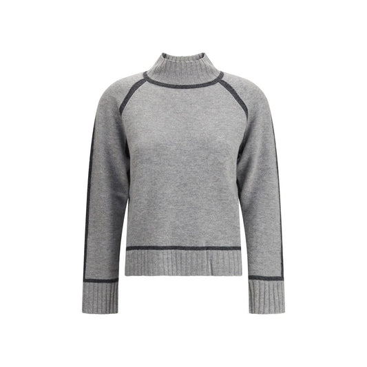 Max Mara Gray Wool Sweatshirt with turtleneck and raglan sleeves, featuring ribbed edges for a refined look. Ideal for AW25 season.