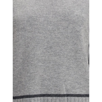 Close-up of Max Mara Gray Wool Sweatshirt with ribbed edges showcasing its fine wool and cashmere blend for warmth and elegance.