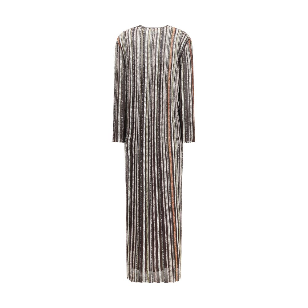 Missoni Multicolor Viscose Casual Dress with stripes, long sleeves, and deep V-neckline, ideal for special occasions.