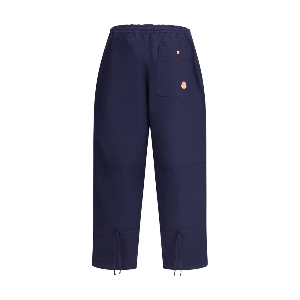 Moncler x Donald Glover Blue Cotton Casual Pants featuring elastic waistband, side welt pockets, and adjustable drawstring leg.