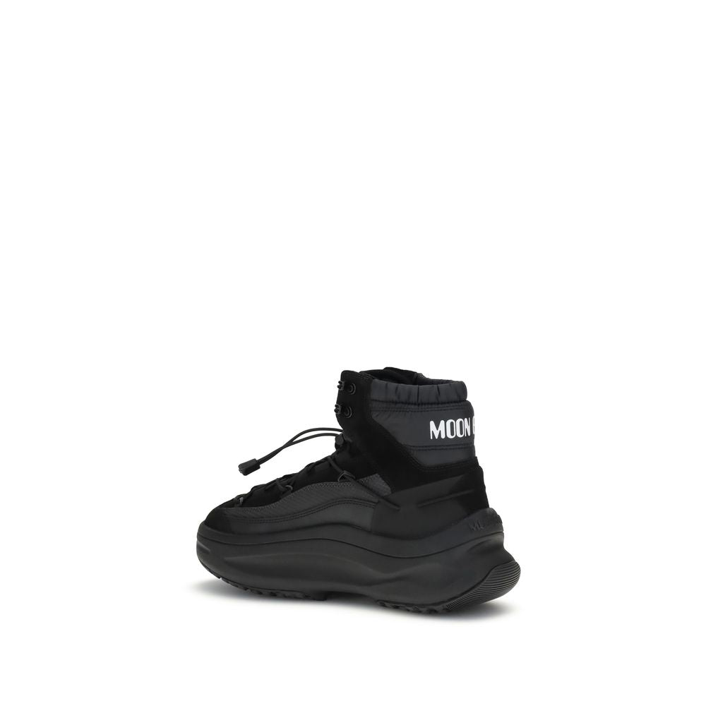 Moon Boot Black Polyester Athletic Sneakers with mid-top silhouette and tubular crossover laces