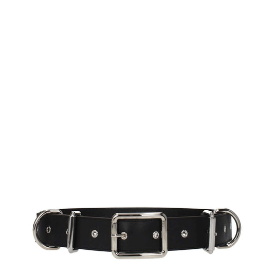 Moschino Black Leather Belt with silver buckle, punk rock style, adjustable size, 4 cm height. MPN: A803780020555.