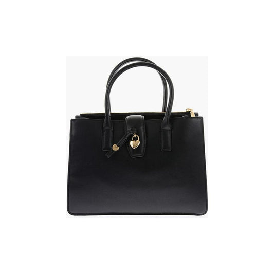 Moschino LOVE Faux Leather Tote Bag with Golden Heart Charm