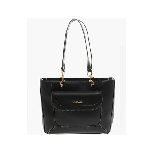 Moschino LOVE Faux Leather Tote Bag with Visible Stitching