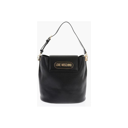 Moschino LOVE Textured Faux Leather Bucket Bag with Embossed Logo
