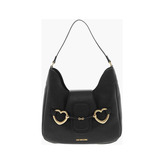 Moschino LOVE Textured Faux Leather Hobo Bag with Maxi Heart-Shaped C