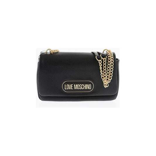 Moschino LOVE Textured Faux Leather Shoulder Bag with Golden Logo