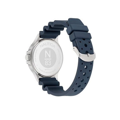 Back view of NAUTICA Mod. NAPCBS304 Gent's watch, quartz analog, 5 ATM water resistance, with blue bracelet