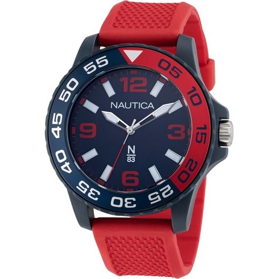 NAUTICA Mod. NAPFWS303 gent's quartz analog watch with red and blue dial, 45mm case, mineral material, water-resistant 5 ATM