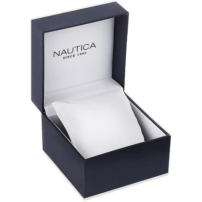 Official box for NAUTICA Mod. NAPNOF303 watch, showcasing luxury packaging.