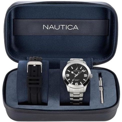 NAUTICA Mod. NAPPBF205 quartz analog gent's watch in official box, water resistant 10 ATM, 42mm case, mineral dial, bracelet type.