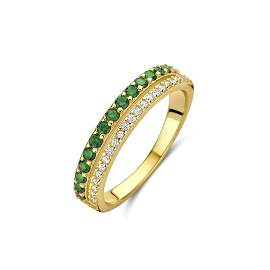 NEW BLING Mod. 9NB-1580-56 elegant gold ring with green and white stones