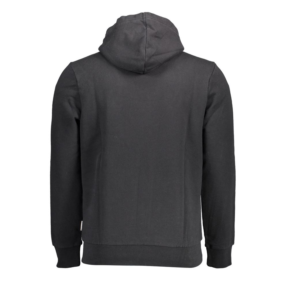 Rear view of Napapijri Black Cotton Men Hoodie showcasing sleek back design and hood.
