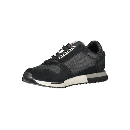 Napapijri Black Leather Men Sneaker with sleek design and contrasting details