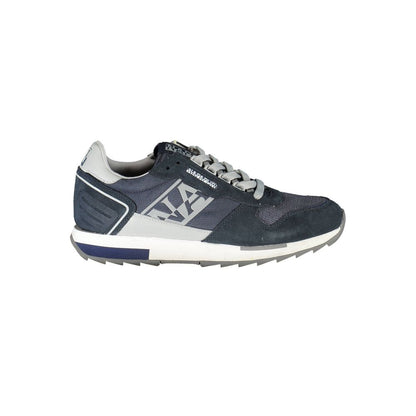 Napapijri Blue Leather Mens Sneaker with stylish contrast blue and gray design, perfect for trendsetters seeking bold footwear.