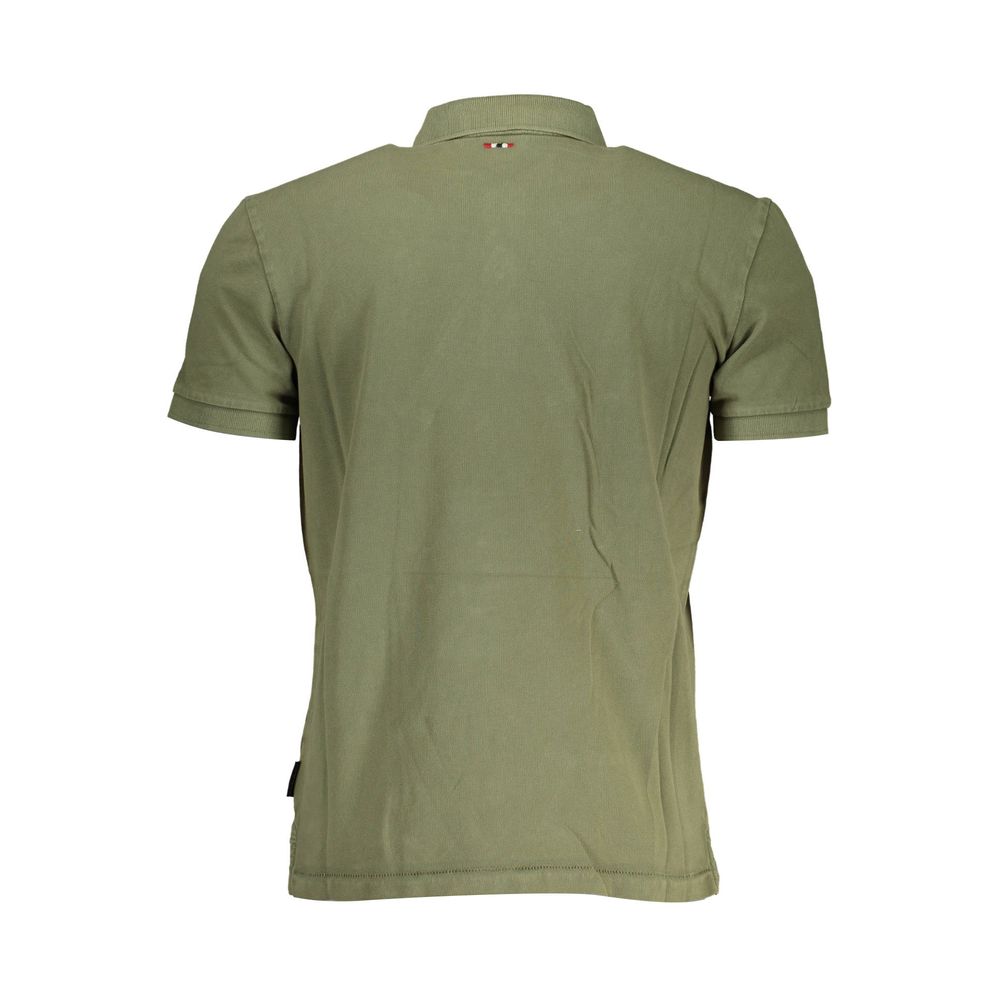 Back view of Napapijri Green Cotton Men Polo Shirt, showcasing classic design and high-quality green cotton material.