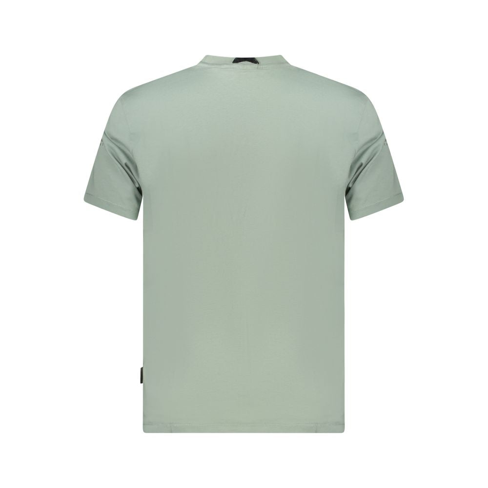 Back view of Napapijri Green Cotton Men T-Shirt showcasing short sleeves and classic cut