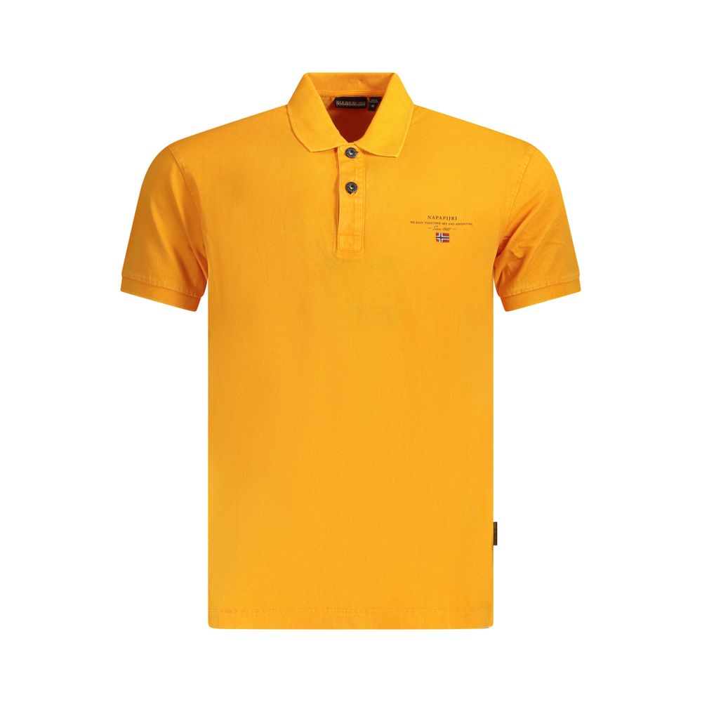 Napapijri Orange Cotton Men Polo Shirt with logo embroidery and two-button placket, short-sleeved for casual elegance and style.