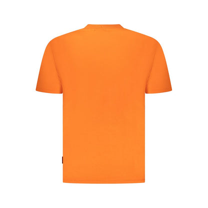 Back view of Napapijri Orange Cotton Men T-Shirt showing relaxed fit and vibrant color.