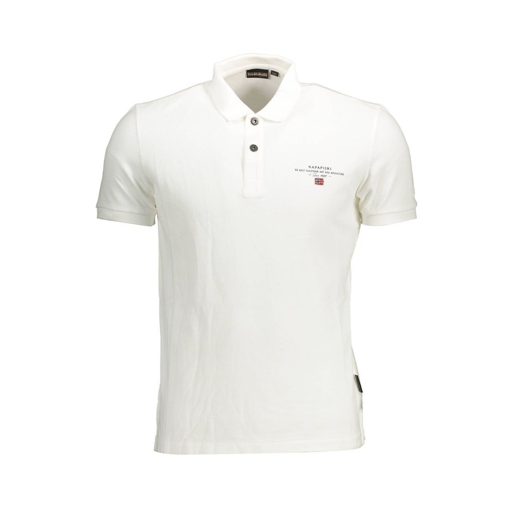 Napapijri White Cotton Men Polo Shirt with short sleeves, featuring print details and embroidery, made of breathable cotton for casual occasions.