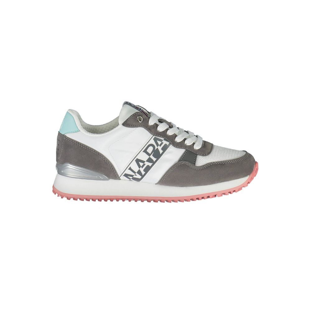 Napapijri White Polyester Women Sneaker with contrasting laces and iconic logo on side view.