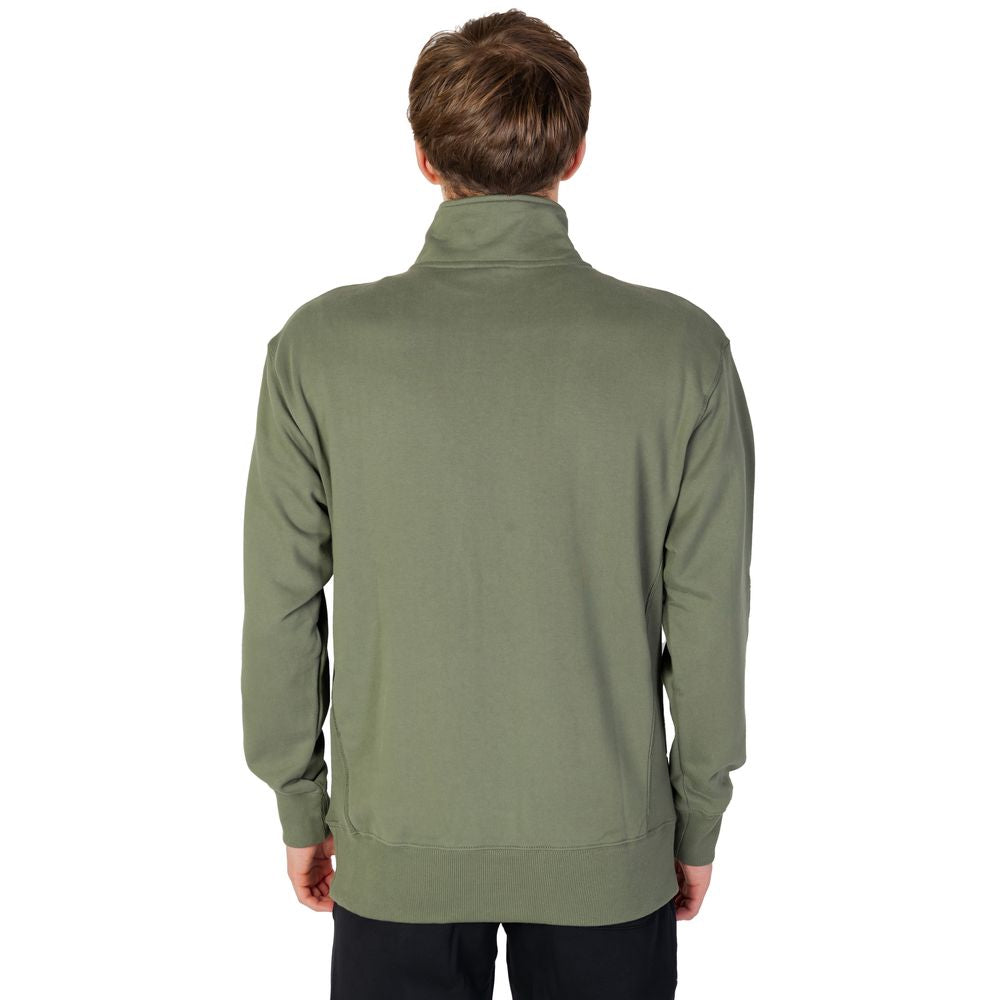 Back view of New Balance Green Cotton Sweatshirt with high collar and soft cotton fabric.