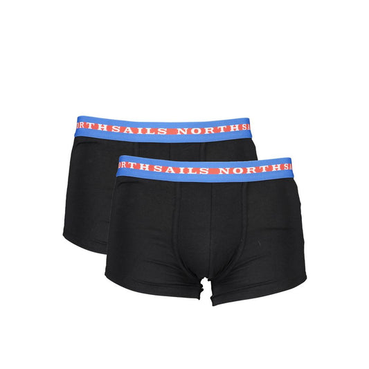 North Sails Black Cotton Men Boxer Pair with bi-color logo waistband