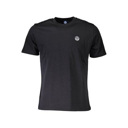 North Sails Black Cotton Men T-Shirt with logo, crew neck, short sleeves in premium cotton-polyester blend, stylish and comfortable.