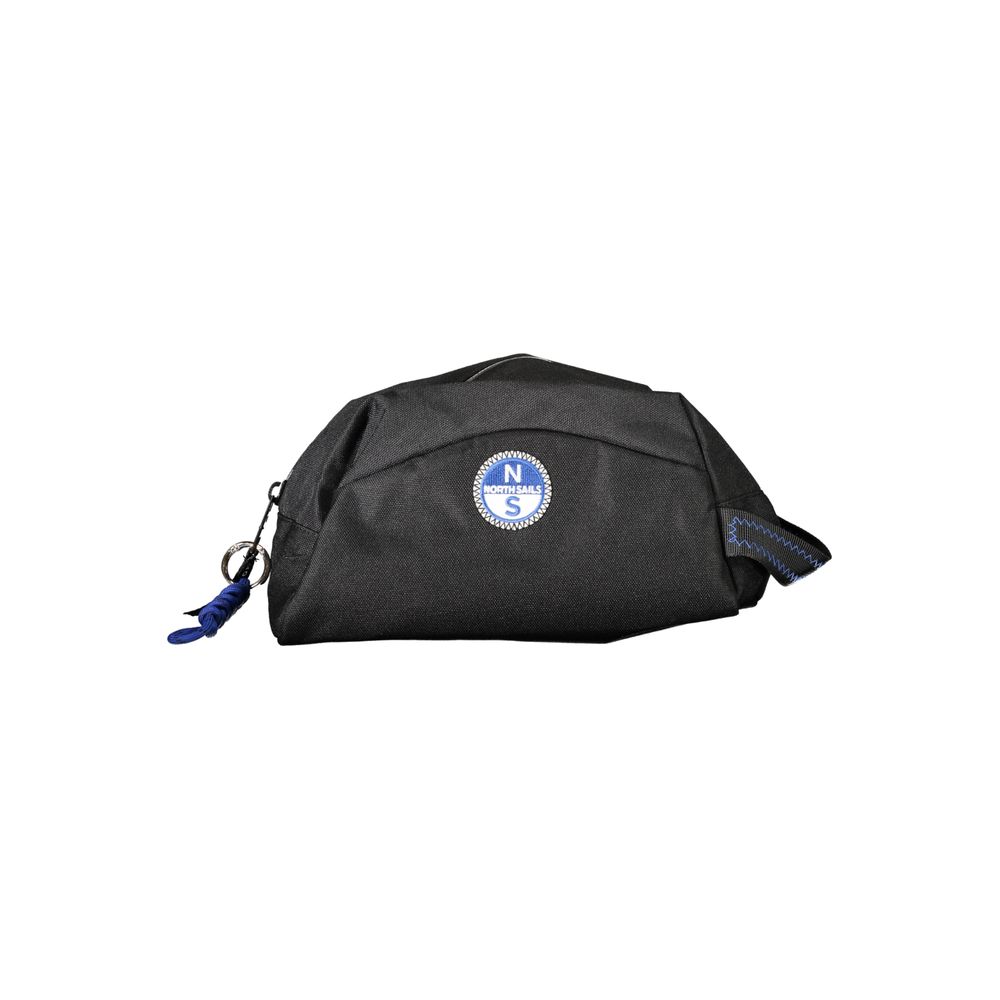 North Sails Black Polyester Men Leather Accessory with logo and zip closure, sleek organization beauty case for travel.