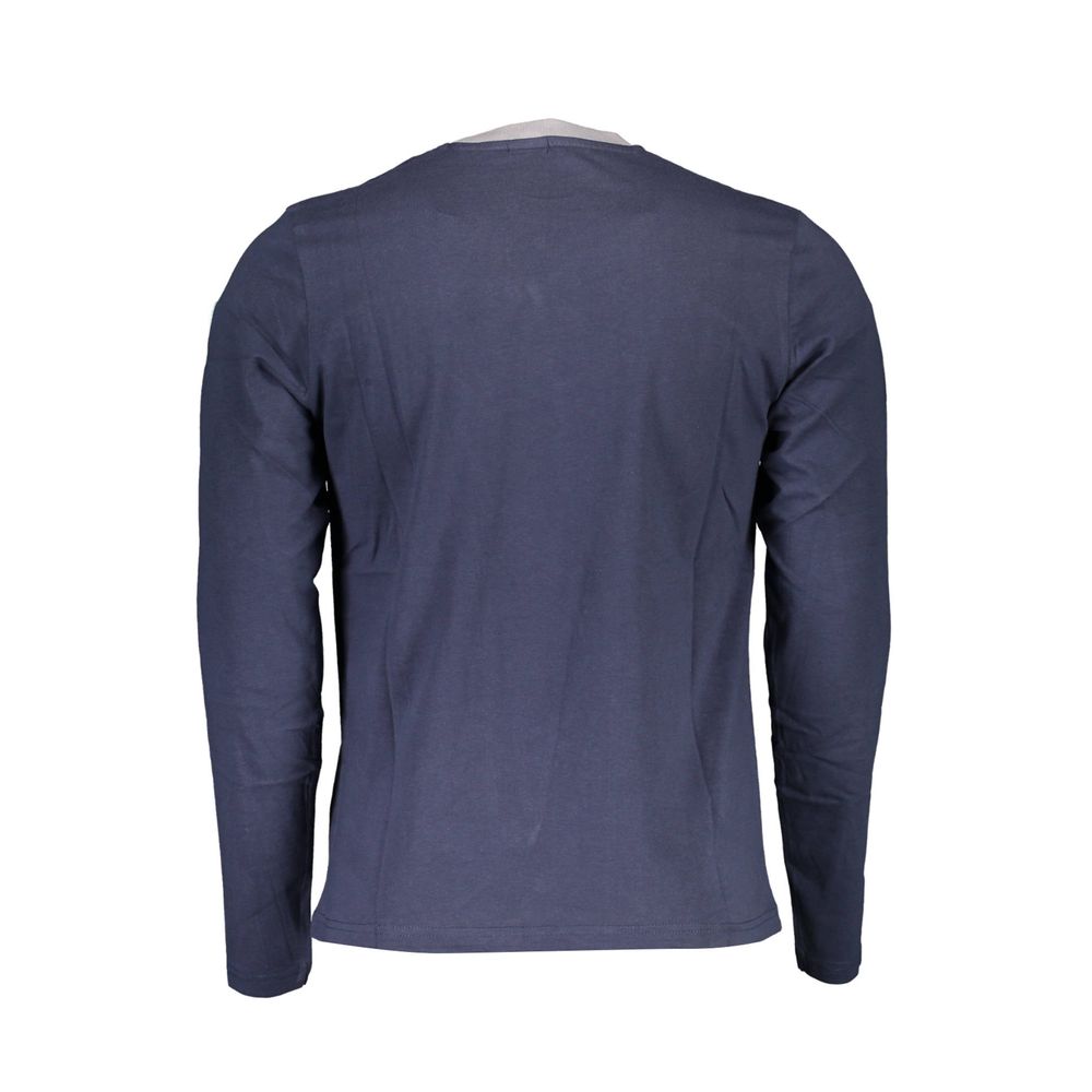 Back view of North Sails Blue Cotton Men T-Shirt with long sleeves and crew neck design